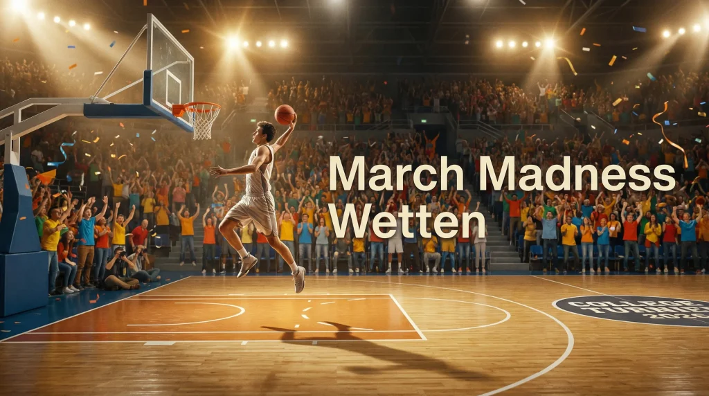 March Madness Wetten — College-Basketball-Spielszene in einer vollen Arena