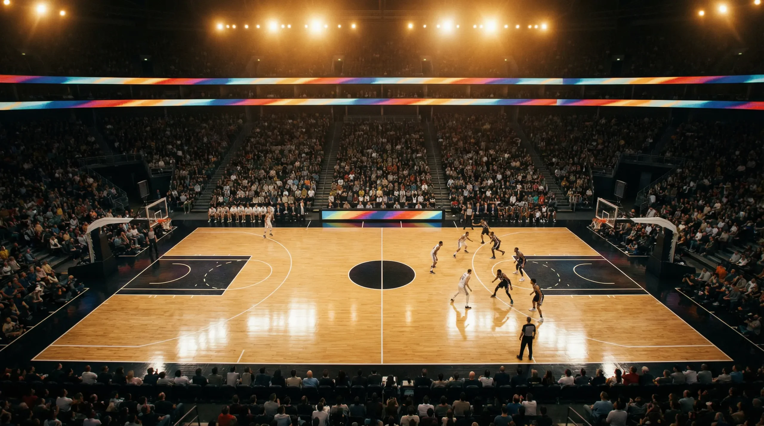 NBA-Arena mit Basketballfeld und Zuschauern — der größte Wettmarkt im Basketball